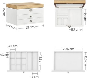 Cutie de bijuterii, Songmics, Alb-Lemn, 25x18x14.5 cm