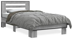 845655 vidaXL Cadru de pat, gri sonoma, 90x200 cm, lemn prelucrat și metal
