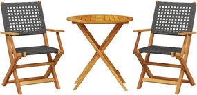 vidaXL Set mobilier bistro, 3 piese, negru, poliratan și lemn masiv