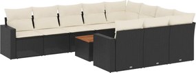 vidaXL Set canapele de grădină cu perne, 11 piese, negru, poliratan