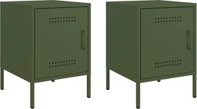 vidaXL Noptiere, 2 buc., verde olive, 36x39x50,5 cm, oțel
