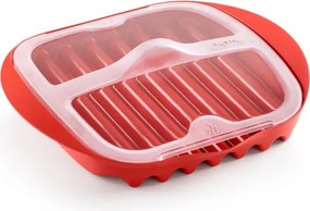 Vas de gatit bacon la cuptorul cu microunde Lekue 1009034, Pana la 6 slice, 25x28x6 cm, -2/+150 °C,Rosu