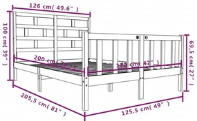 Cadru de pat, gri, 120x200 cm, lemn masiv de pin Gri, 120 x 200 cm