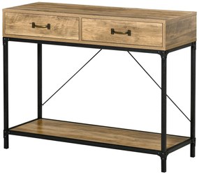 Masă Consolă Vintage HOMCOM din Metal și Lemn, Design Elegant cu 2 Sertare și Raft, Maro, pentru Living, Sufragerie | Aosom Romania