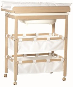 Masă de înfășat albă/în culoare naturală cu aspect de lemn de mesteacăn Baby Pool – Roba