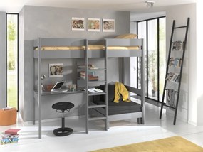 PINO Pat copii LOFT CU CANAPEA EXTENSIBILĂ 90 X 200 CM GRI