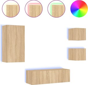 vidaXL Comode TV de perete cu lumini LED, 4 piese, stejar sonoma