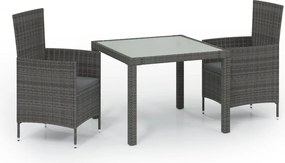 vidaXL Set mobilier de exterior cu perne, 3 piese, gri, poliratan