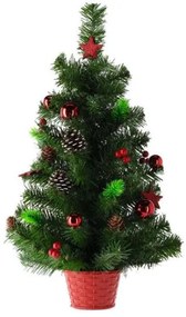 Decoratiune Craciun, brad in ghiveci, impodobit, verde si rosu, 60 cm, Chomik