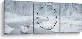 Tablou cu lebăde (cu ceas) (90x30 cm)
