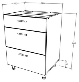 Corp haaus Karo, 3 Sertare, Stejar Sonoma Inchis/Alb, 60 x 50 x 80 cm