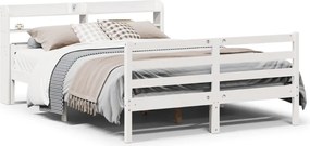 vidaXL Cadru de pat cu tăblie, alb, 150x200 cm lemn masiv pin