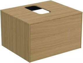 Dulap baza suspendat Ideal Standard Atelier Conca finisaj stejar deschis 1 sertar si blat cu decupaj central 60 cm