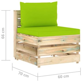 Set mobilier de gradina cu perne, 9 piese, lemn verde tratat bright green and brown, 9