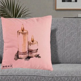 Perna Decorativa Lumanari Acuarela Iarna, 40x40 cm, Roz, Husa Detasabila, Perna Inclusa, BEKZ®