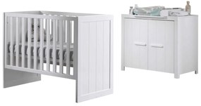 Set Pătuț Transformabil Copii ERIK: Pătuț 60x120 cm, Comodă cu 2 Sertare și Masă de Înfășat, Alb – Vipack