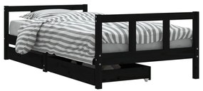 834419 vidaXL Cadru de pat copii cu sertare, negru, 90x190 cm, lemn masiv pin