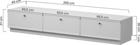 Comodă TV Lorini 200 cm cu sertare - culoare cașmir / mânere aurii tip T-bar