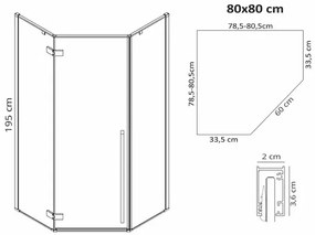 Cabina de dus pentagonala Rea Diamond cu usa batanta 80x80 negru mat