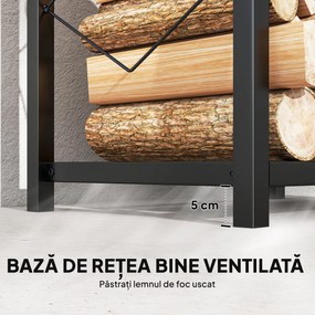 Outsunny Suport de Lemne din Oțel pe 2 Nivele cu 3 Cârlige Laterale 41x30x81cm Negru | Aosom Romania