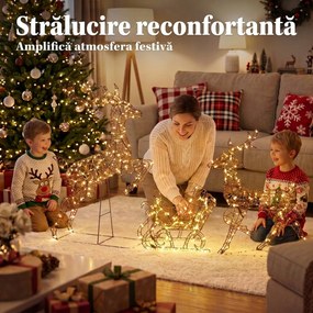 Outsunny set de Crăciun 3 piese cu reni și sanie, 240 LED, 105 cm, alb cald | Aosom Romania