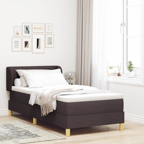 vidaXL Pat box spring cu saltea, maro închis, 90x200 cm, textil