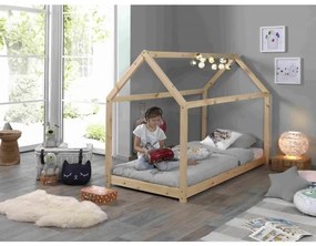 Pat Căsuță , Natural, 90 x 200 cm (Pin Masiv) – CABANE – Vipack