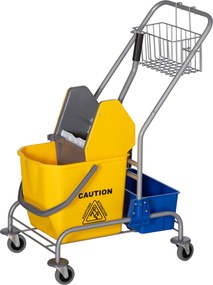 HOMCOM Cărucior Profesional de Curățenie cu Coș Suspendat, Raft, Găleată de 25 L și Cârlig, 72x49,5x95 cm, Galben | Aosom Romania