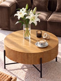 Măsuță de cafea Corbi 80 cm pentru living - stejar / negru mat