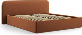 Pat tapitat cu somiera rabatabila si lada depozitare, 180x200 cm, Micadoni Home, Elizabeth-261, catifea, teracota