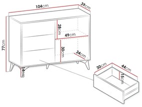 Comodă DIAMOND 77x104 cm negru/stejar evoke