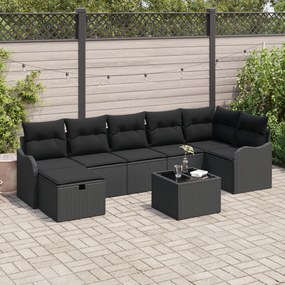 vidaXL Set de canapea de grădină 8 piese cu perne Negru Ratan sintetic