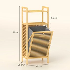 HOMCOM Dulap de baie din bambus cu coș de rufe detașabil de 37 l, natural | Aosom Romania