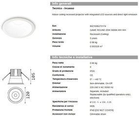 Spot LED incastrabil Game round alb 20w 3000k