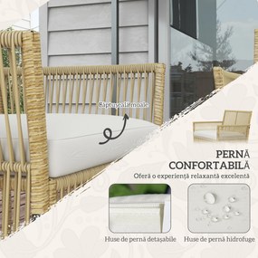Outsunny Set de Exterior cu 2 Fotolii de Exterior, Canapea de Grădină și Măsuță de Cafea, 56x56x80 cm, Lemn Natural | Aosom Romania