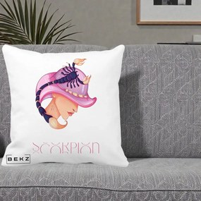 Perna Personalizata Zodiac Scorpion Cowgirl, 40x40 cm, Alba Mata, Husa Detasabila, Perna Inclusa, BEKZ®