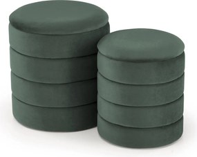 Set 2 taburete PACHO, stofa catifelata verde, cu spatiu depozitare