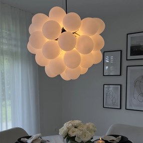 Lampă suspendată Art Deco neagră cu sticlă opalescentă cu 8 lumini rotundă - Uvas