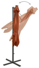 Umbrela suspendata cu stalp si LED-uri, caramiziu, 300 cm Terracota, 300 cm