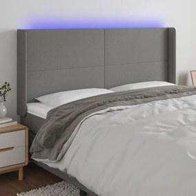 3123783 vidaXL Tăblie de pat cu LED, gri închis, 183x16x118/128 cm, textil