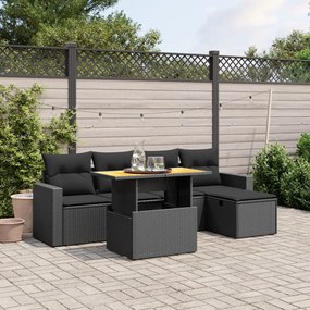 3275582 vidaXL Set mobilier de grădină cu perne, 6 piese, negru, poliratan