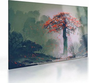 Tablou pe sticlă - Copacul roșu singuratic (70x50 cm)