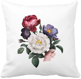 Perna Decorativa Patrata Flori de Vara, 40x40 cm, Alba, Mata, Husa Detasabila, Burduf