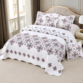 Cuvertură bumbac 100%, alb cu motive tradiționale, 5 piese, 230x250 cm, CB411