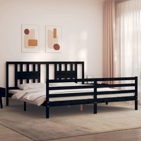 3194595 vidaXL Cadru pat cu tăblie 200x200 cm, negru, lemn masiv