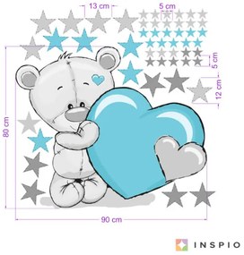 INSPIO Autocolante pentru perete pentru copii, ursuleț albastru cu stele și nume