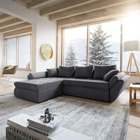 Colțar extensibil dumonde cu ladă de depozitare si sezut confortabil din spuma high-density, Loana Enjoy Grafit 270x185 cm