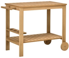 Outsunny Carucior de gradina pentru plancha gratar din lemn cu maner 2 tavi si suport pentru sticle 95 x 47 x 74 cm | Aosom Romania