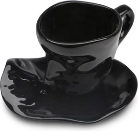 Set cana cu farfurie HMY-6406, negru, ceramica, 15 cm