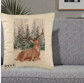 Perna Decorativa Ren in Padure Roz Moale, 40x40 cm, Bej, Husa Detasabila, Perna Inclusa, BEKZ®